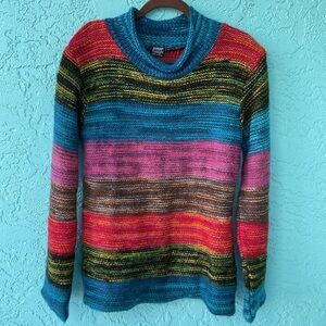 Striped Multicolor Therapy 100% Wool Sweater size Medium